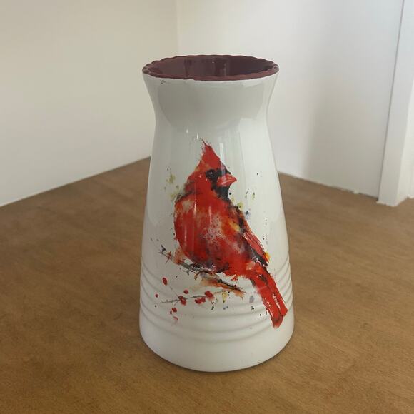 Demdaco Redhead Cardinal Vase by Dean Crouser Stoneware Pottery 7" Art Deco - Picture 1 of 7